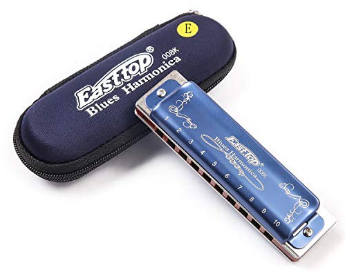 Easttop Diatonische Blues Mundharmonika, 10 Löcher, 12 Töne, Schwarz, T008K mit Etui, professionellere Mundharmonika für Anfänger, Studenten, Erwachsene und professionelle Spieler (Tonart E)