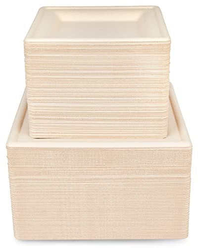 HAAGO 90 Assiettes Carrées en Bagasse de Canne à Sucre - Assiettes en Papier Écologiques et Compostable à la Maison- 16cm & 26cm, 45 de Chaque
