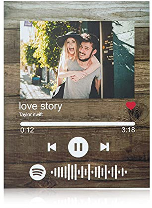 lorajewel Personalisierte Foto Musik Song Plaque Album Cover Spotify Code Holzbrett Desktop Dekor Scan Sänger Idol Rahmen Geschenk für Frauen Männer Beste Freunde Mutter Freundin