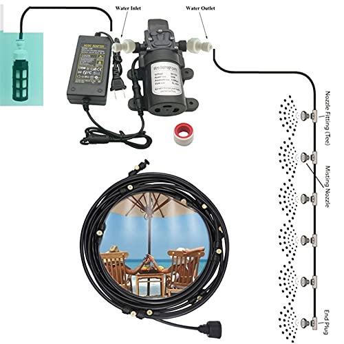GQQG Nebulizzatore Giardino da Esterno con Pompa, Sistema Irrigazione Giardino con Ugelli Nebulizzatori Sistema di Raffreddamento per Patio, Giardino, Prato Inglese, Fiore, Esterno, Serra