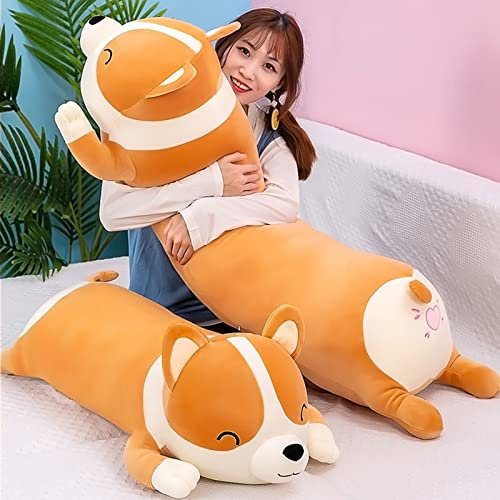 SNOWOLF Shiba Inu Plüschkissen, Plüschtier, Hund, süßer Corgi Akita, weiches Plüschtier, Komfortkissen, Geschenke für Mädchen und Jungen (Gelb, 120 cm)