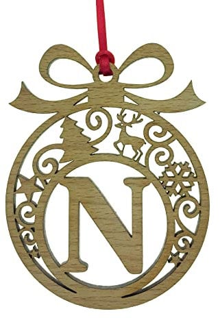 Laser cut Christmas tree bauble decoration: Letter N