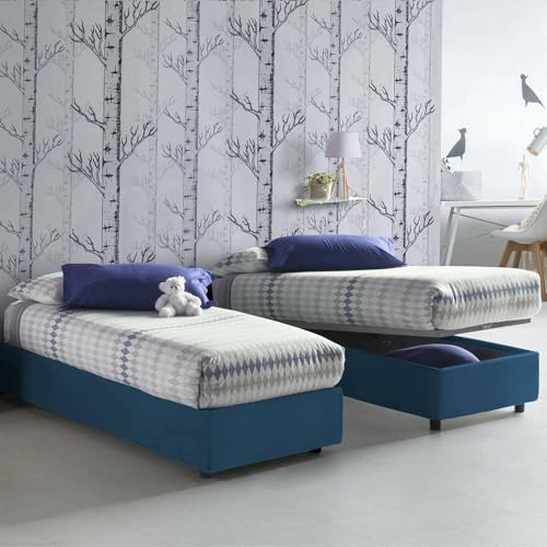 Talamo Italia - Einzelbett Laura, Bettkasten mit Stoffbezug, 100 % Made in Italy, Öffnung vorne, geeignet für Matratzen 90 x 200 cm, Blau