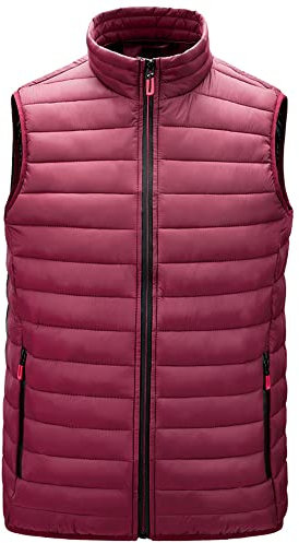 Ärmellose Jacke Herren Casual Weste Herren Reißverschluss Warm Slim Fit Reißverschluss Tasche Jacke Herren Winter Übergang Sports Stehkragen Moderne Stepp-Weste C-Wine Red1 M
