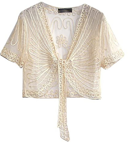 JJPAR Chemisier Rabat ChâLe Boléro pour Femme des AnnéEs 1920 avec Perles Paillettes Top Mousseline Femme Sweet Shirt Chemise Nuit Femme Chaise Bureau Assise Haute Beige M