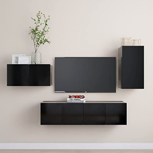INLIFE 8782 Meuble TV 4 pièces en panneau de particules Noir
