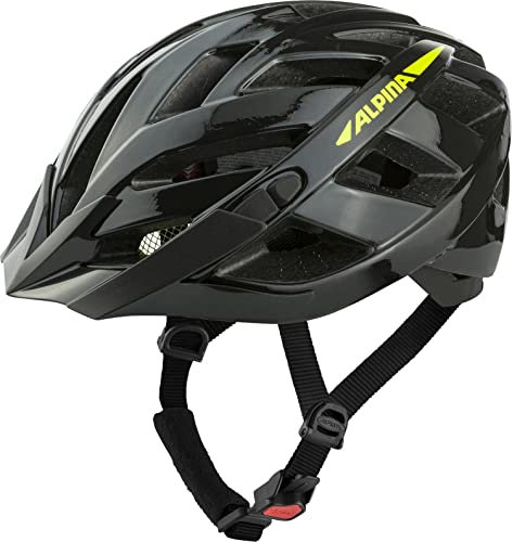 ALPINA PANOMA - Reflektierender & Optimal Belüfteter Fahrradhelm Mit Fliegennetz & Nachrüstbarem LED Für Erwachsene, Black-neon Yellow Gloss, M (56-59 cm)