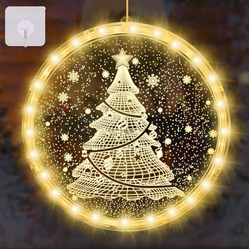 Herefun Weihnachten Dekorative, 22cm Weihnachtsbeleuchtung innen Fenster Hängende Weihnachtsdeko Lichterketten für Outdoor Indoor Terrasse Schlafzimmer Hintergrund (22cm Weihnachtsbaum)