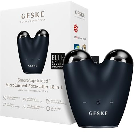GESKE | SmartAppGuided™ MicroCurrent Face-Lifter | 6 in 1 | Facial Lifting | Gesicht- & Jawline Trainer | Gesichtsstraffung | Anti Aging Device | Mikrostrom gegen Falten | Doppelkinnentferner