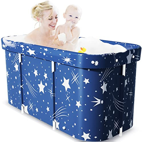 Adoture Faltbare Badewanne für Erwachsene,Tragbares Kunststoff-Badefass für Kinder,Mobile Spa Badewannen für Erwachsene mit Ablasshahn und Rückenlehne und 10 Badetaschen