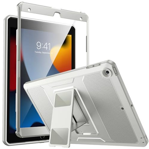MoKo for iPad 10.2 Inch Case for iPad 9th Generation 2021/ iPad 8th Generation 2020/ iPad 7th Gen 2019, [Heavy Duty] Shockproof Full Protective Cover with Built-in Screen Protector, Light Gray