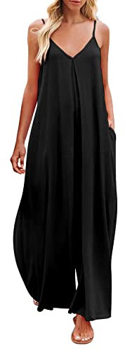 Keerlonno Tuta Donna Estiva Corta, Ampia Elegante Baggy Tuta Intera Larghi Lunga Overall Casual Tinta Unita Salopette Senza Maniche Pagliaccetto Jumpsuit con Tasche Pantaloni Monopezzi