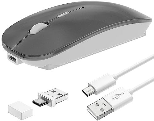 Mouse senza fili Bluetooth Mouse senza fili per computer PC Laptop USB C per Macbook/iPad/Macbook Air/Surface Silent Click Slim Ricaricabile Lunga Durata della Batteria - Grigio