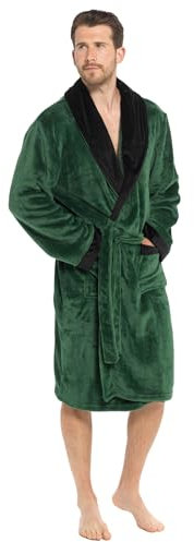 Strong Souls Mens Luxury Fleece Dressing Gown With Satin Trim Collar Dinner Jacket Evening Bath Robe Housecoat Gift for Men Green S