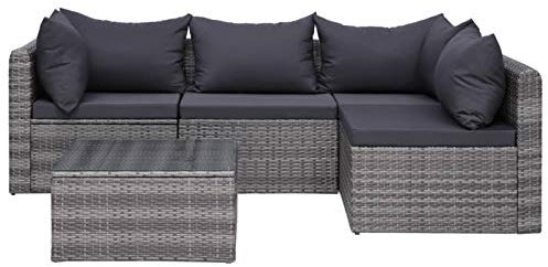 Camerina 5-TLG. Garten-Sofagarnitur mit Polstern & Kissen Rattan Schlafcouch Coutch Wohnzimmer Sofa Grau