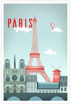 Paris Frankreich Vintage Reise Kunst Poster (32) Leinwand Poster Wandkunst Dekor Druck Bild Gemälde für Wohnzimmer Schlafzimmer Dekoration ungerahmt 60 x 90 cm