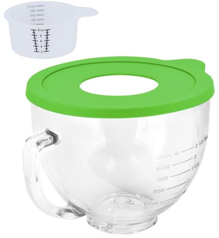 Glass Bowl Compatible With KITCHENAID 4.5/5 QT Tilt-Head Stand Mixer,with Lid Measurement Markings,Allows Placing it in the Microwave and Refrigeratr