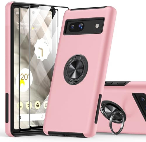 KOVASIA für Google Pixel 7A Hülle mit 2 Stück Schutzfolie, 3 in 1 für Pixel 7a Case, 9H HD Bildschirmschutz Eingebetteter Ständer Stoßfest Handyhülle für Google Pixel 7A 6.1 Zoll, Rosa