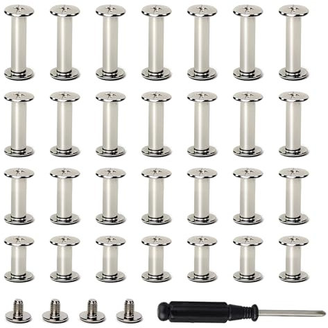 Roosea 120 Set Chicago Schrauben 5/10/15/20 mm Buchschrauben Edelstahl Kreuzkopf Chicago Schrauben Set Binding Schrauben Kit M5 Hülsenmutter für DIY Leder Dekoration Buchbinderei mit Schraubendreher