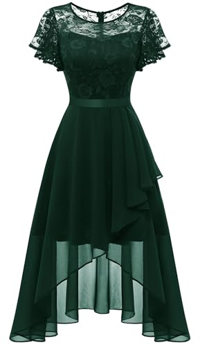 Wedtrend Aftonklänning dam, elegant cocktailklänning, hög/låg, balklänning med spets, A-linje, för bröllop, kort klänning, festlig, mullvadsklänning