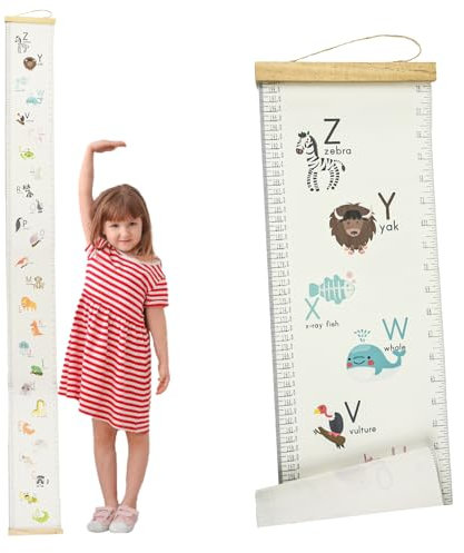 Surplex Hängendes Messlineal für Kinder, Baby-Höhen-Wachstumsdiagramm, Kinderzimmer, Wandbehang, Messlatte, abnehmbare Leinwand, Holz