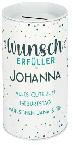 Herz & Heim® Personalisierte Spardose aus Weißblech (Wunscherfüller)