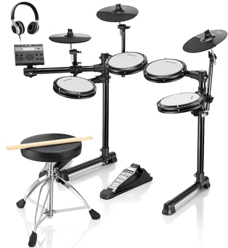 Donner DED-200LITE Electronic Drum Kit for Beginners, Electric Drum Set with 450+ Sounds and 31 Kits, 4 Silent Mesh Pads, 10 Cymbals, USB MIDI, Throne, Headphones, Sticks, 40 Melodics Lessons