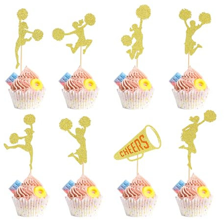 Arthsdite 24 piezas de decoración para cupcakes de gimnasia animadora, silueta, palillos de dientes para decoración de tartas de gimnasia, baby shower, fiesta de cumpleaños, suministros - purpurina