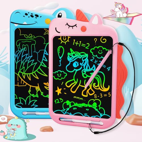 Fullware Kids Writing Board LCD Tablet 10 Inch Unicorn Colorful Drawing Educational Toddler Toys Gifts for Boys Girls Age 2 3 4 5 6 7 8 (Unicorn+T-Rex)