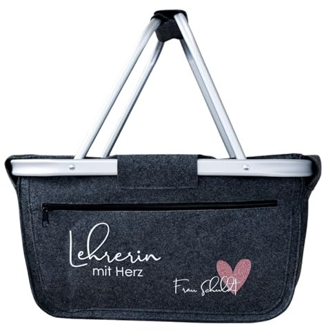 Geschenk für die Lehrerin mit Herz und Namen | Geschenkidee zum Abschied für die beste Lehrerin | Einkaufskorb aus Filz personalisiert | Abschiedsgeschenk Grundschule | Lieblingslehrerin