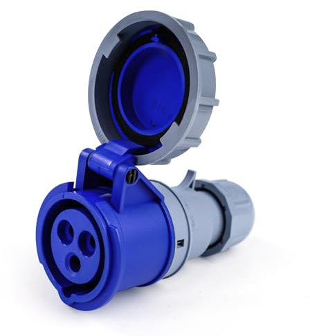 BuyWeek Prise CEE 250 V 16 A 5 broches industrielle 3P+N+E résistante aux intempéries, prise étanche IP67 avec couvercle, prise CEE for connexion électrique en extérieur, bleu