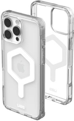 URBAN ARMOR GEAR Plyo MS Case kompatibel mit Apple iPhone 16 Pro Max Hülle (Wireless Charging/Magnetisches Aufladen kompatibel, Sturzfeste Air-Soft Ecken, Erhöhter Rand) Ice (transparent) / weiß