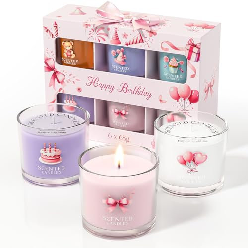 CHILLFLAME Regalo di Compleanno per Donne, Set di Candele Profumate per Alleviare lo Stress, 6 Candele di Compleanno in Vetro per Donne e Uomini (6 Colori, 400g)