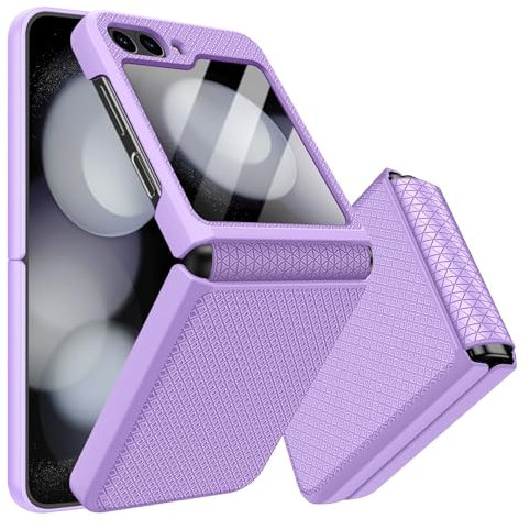 Giyer Custodia per Samsung Galaxy Z Flip 5, con pellicola protettiva per lo schermo, protezione della cerniera, texture antiscivolo, Hard PC, rugged, antiurto, per Samsung Z Flip 5 5G, colore: viola