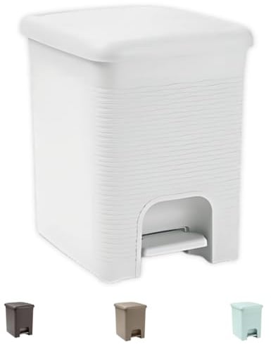 Tomaino - Pattumiera Bagno in plastica con pedale - Cestino da bagno con coperchio - Bidone immondizia Piccolo per Casa, Bagno, Ufficio, Interno, Camera (Bianco, 16 Litri)