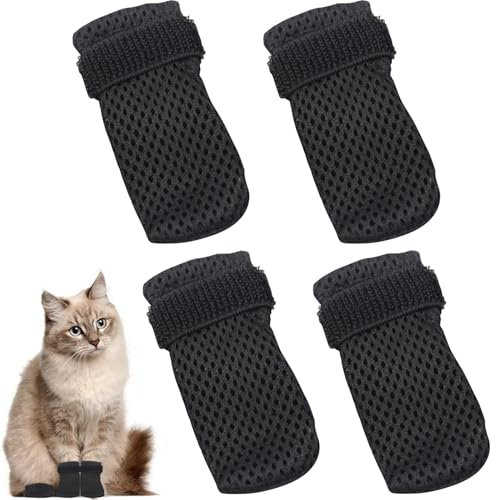 Gurfzcyuoo Cat Anti-Scratch Boots - 4 PCS Adjustable Mesh Paw Covers With Anti-Slip Socks for Indoor Cats, Pet Bathing and Nail Cutting