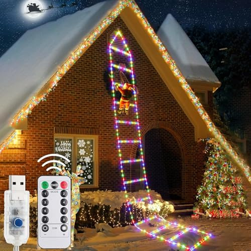 LED Weihnachtsmann Leiter Lichterkette,Weihnachtsbeleuchtung Außen,3M Mit Fernbedienung Lichterkette Aussen Leiter,Weihnachtsbeleuchtung Fenster,Weihnachtsdeko für Draußen,Weihnachtsdeko