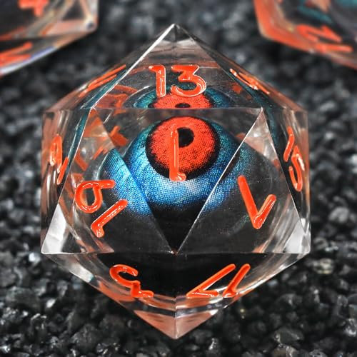 FONVGOGO DND Würfel Set Bewegliche Auge Harz Dungeons and Dragons Würfel 7 Stück Polyedrische Flüssiger Kern D&D Würfel Spielwürfel mit Geschenkbox DND Dice Set (Augäpfel Orange)