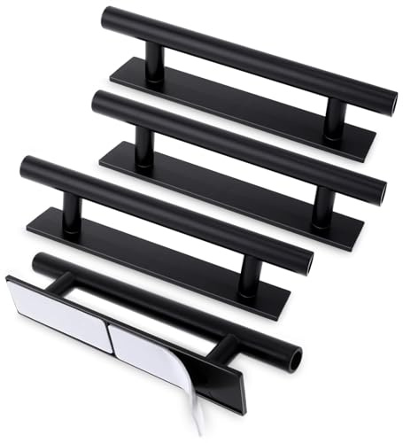 4 Pack Adhesive Cabinet Handles Peel and Stick Black Door Pull Up Handles for Drawer, Wardrobe, Window and Furniture - No Drill Required