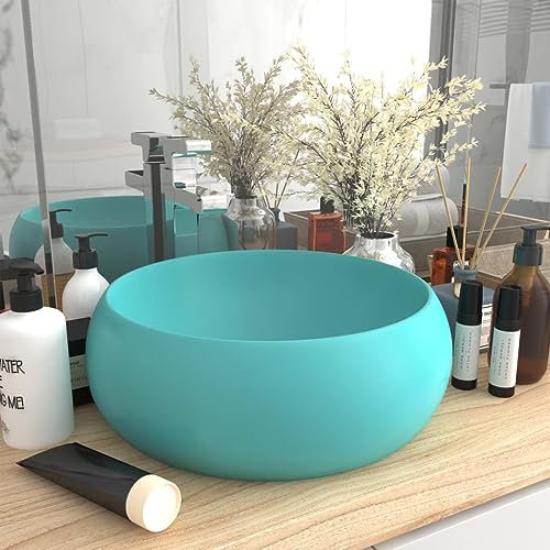 Fontanería, accesorios de fontanería, fregaderos, lavabos de baño, lavabo de lujo, redondo, mate, color verde claro, 40 x 15 cm, cerámica