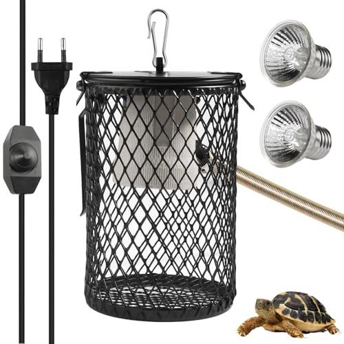 BlueXP Lampe Chauffante pour Reptiles avec Cage et 75W E27 Ampoule Chauffante Terrarium Reptile Lampe Chauffante avec Panier de Protection Temperatire Reglable pour Perroquets Tortues Lézard