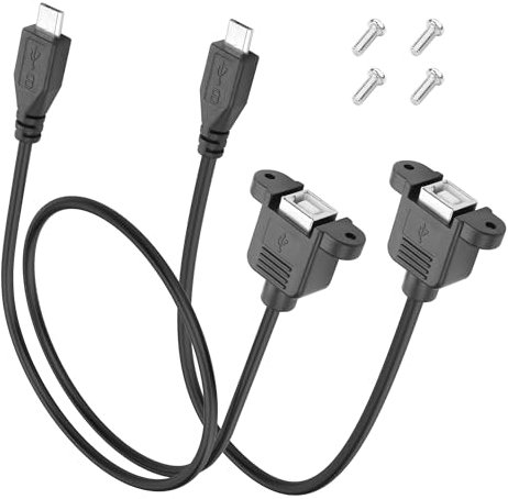 YACSEJAO Micro USB auf USB B 2,0 Buchse Panel Mount Typ Kabel 2 Stück 30cm+50cm Micro Stecker auf USB Typ B Buchse Scanner Verlängerungskabel mit Schrauben (Gerade)