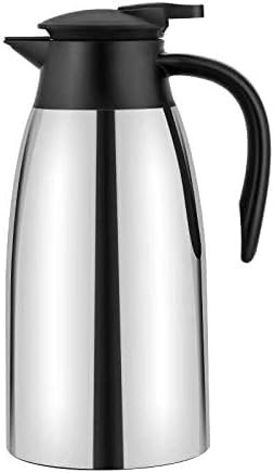 Isolierkanne 2L, Thermoskanne Edelstahl Doppelwandige Vakuumisolierung Kaffeekanne Teekanne Kaffee Topf für Tee oder Kaffee Druckverschluss hält Getränke 24h Kalt und Warm, Silber