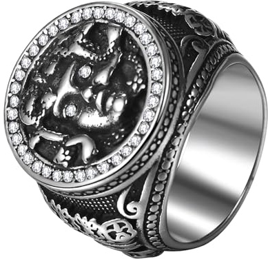 OIDEA Herren Medusa mit Zirkonia Ring: 316L Titanstahl Ring mit Strass Vintage Retro Stil Geschenk zum Geburtstag für Männer Freund Bruder Größe 54-72