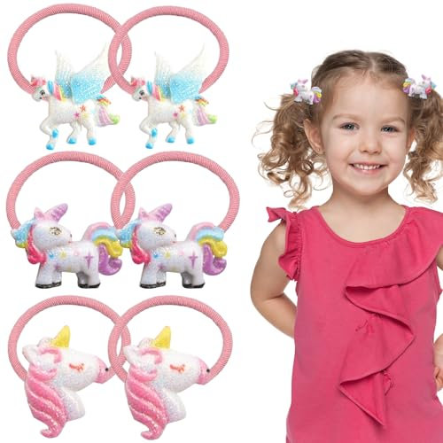 RYMAUP 3 Paar süße Einhorn-Haargummis für Babys, dünne Seile, Pferdeschwanzhalter für Kleinkinder, elastische Haargummis für Kinder, Geburtstagsgeschenk für Kinder