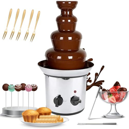 Chocolate Fountain Machine, 4-Tier Chocolate Melting Machine,Electric Stainless Steel Cascading Chocolate Fountain Fondue for Birthday Parties, Weddings, House Partie