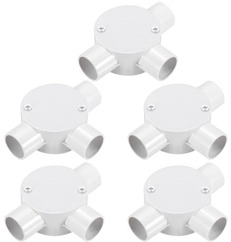 sourcing map 5Pcs PVC Conduit Box Junction Box 3 Way 25mm with Cover, M4 Screws for Home Hose Electrical Conduit Electronic Projects