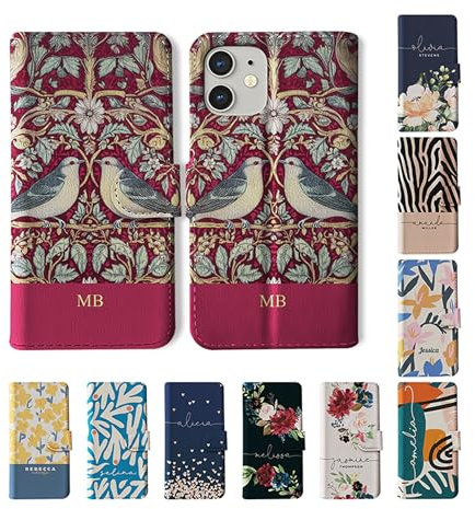 Tirita Personalised Wallet Phone Case for iPhone XR With Card Holder – Leather Flip Case or Cover With Custom Name – Cute Personalised Gift for Women [03. William Morris Floral Red Flowers]