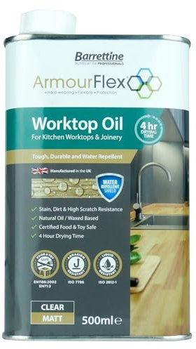 Barrettine Kitchen Worktop Oil Matt Finish (500ml) - Water Repellent, Wax Based, Natural Worktop Enhancer Oil with Stain, Dirt & High Scratch Resistance