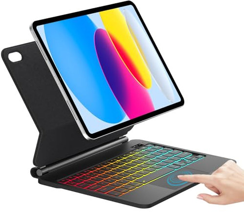 IVEOPPE Teclado iPad 11 A16 11 pulgadas/10 generación 10.9 Pulgadas, Teclado Touchpad Magic, Español Ñ, 7 Colores Retroiluminada, Magnético Flotante Diseño con Trackpad para iPad 11ª /10 Gen, Negro